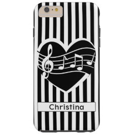パーソナライズされた白黒ノートのハートストライプ iPhone 15ケース