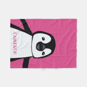 パーソナライズされた白黒ピンクキュートペンギン フリースブランケット (正面(横))