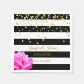 パーソナライズされた白黒ピンクローズ金ゴールド結婚ズ スタンダードカクテルナプキン (正面)