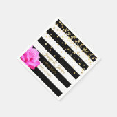 パーソナライズされた白黒ピンクローズ金ゴールド結婚ズ スタンダードカクテルナプキン (角)