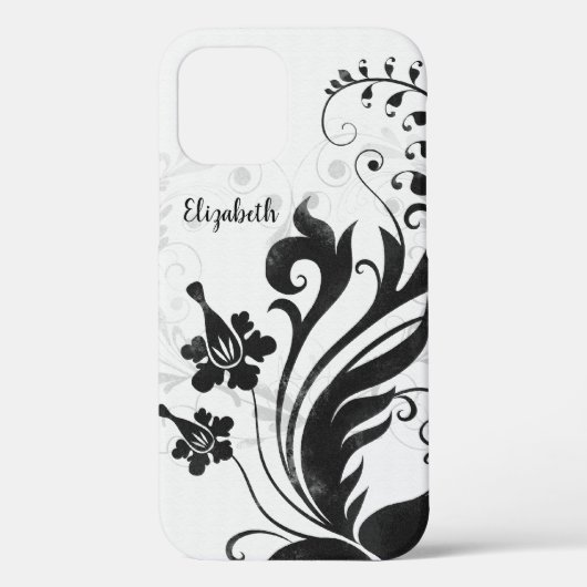 パーソナライズされた白黒フローラ Case-Mate iPhoneケース (裏面)