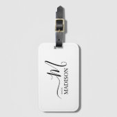 パーソナライズされた白黒モノグラム結婚スクリプト ラゲッジタグ (正面縦)