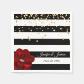 パーソナライズされた白黒レッドローズ金ゴールド結婚ズ スタンダードカクテルナプキン (正面)