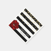 パーソナライズされた白黒レッドローズ金ゴールド結婚ズ スタンダードカクテルナプキン (角)