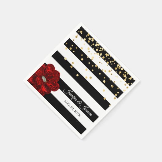 パーソナライズされた白黒レッドローズ金ゴールド結婚ズ スタンダードカクテルナプキン (角)