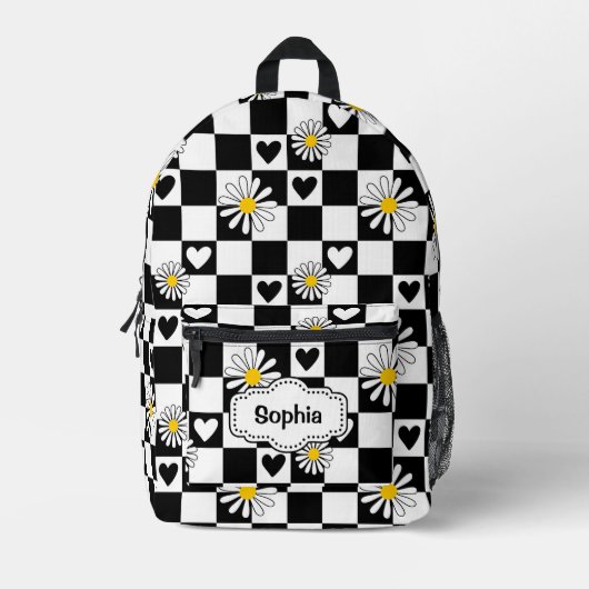 パーソナライズされた白黒市松模様にリュック プリントバックパック (正面)
