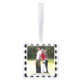 パーソナライズされた白黒格子写真クリスマス キューブオーナメント (右)