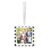 パーソナライズされた白黒格子模様のクリスマスフォト キューブオーナメント (右)