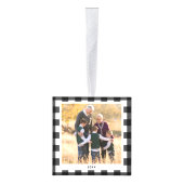 パーソナライズされた白黒格子模様のクリスマスフォト キューブオーナメント (右)