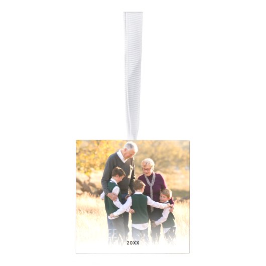 パーソナライズされた白黒格子模様のクリスマスフォト キューブオーナメント (右)