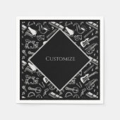 パーソナライズされた白黒楽器 スタンダードカクテルナプキン (正面)
