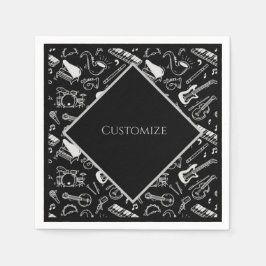 パーソナライズされた白黒楽器 スタンダードカクテルナプキン