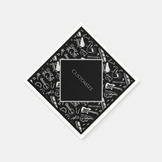 パーソナライズされた白黒楽器 スタンダードカクテルナプキン (角)