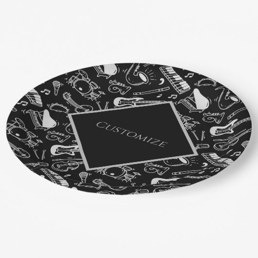 パーソナライズされた白黒楽器 ペーパープレート (アングル)
