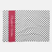 パーソナライズされた白黒水玉模様赤 キッチンタオル (横)