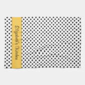 パーソナライズされた白黒水玉模様黄 キッチンタオル (横)