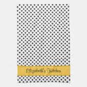 パーソナライズされた白黒水玉模様黄 キッチンタオル (縦)