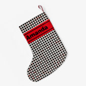 パーソナライズされた白黒赤パタエレガントーン スモールクリスマスストッキング (裏面 (吊り時))
