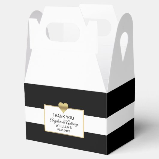 パーソナライズされた白黒金ゴールド結婚ハート フェイバーボックス (オープン)