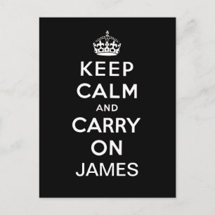 パーソナライズされた白黒Keep Calm and Carry On ポストカード