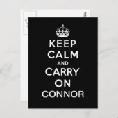 パーソナライズされた白黒Keep Calm and Carry On ポストカード (正面/裏面)