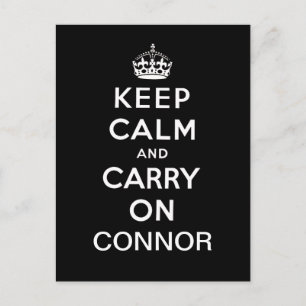 パーソナライズされた白黒Keep Calm and Carry On ポストカード