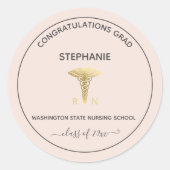 パーソナライズされた看護学校卒業赤面 ラウンドシール (正面)