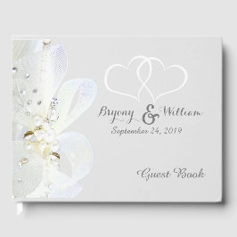 パーソナライズされた真珠とレース結婚の ゲストブック