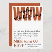 パーソナライズされた知恵、しわ、ワインの誕生おもしろい日 招待状 (正面/裏面)