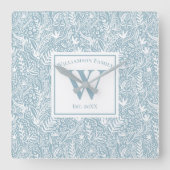 パーソナライズされた石板ブルーとホワイトフローラ スクエア壁時計 (正面)