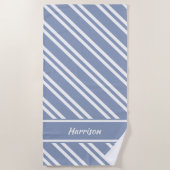 パーソナライズされた石板ブルーと白ストライプ色 ビーチタオル (正面)