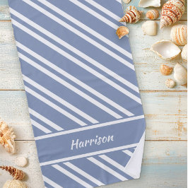 パーソナライズされた石板ブルーと白ストライプ色 ビーチタオル