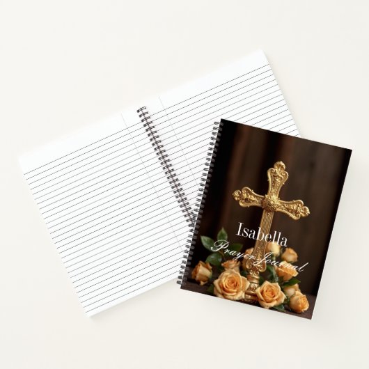 パーソナライズされた祈りの言葉ジャーナル金ゴールドクロスおよびバラ ノートブック (内部)