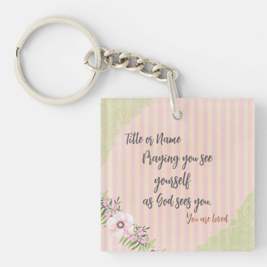 パーソナライズされた祈りの言葉引用文コンパクト鏡 キーホルダー (正面)