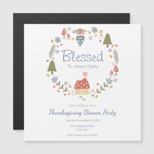 パーソナライズされた祝福に満ちた感謝のディナーパーティー マグネット招待状 (正面/裏面)