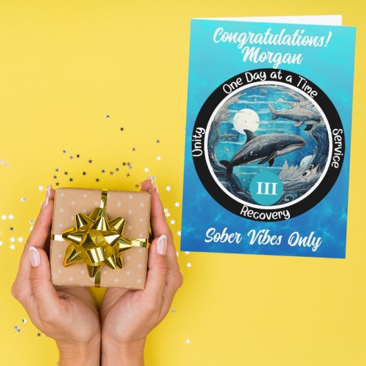 パーソナライズされた禁酒マイルストーンカード - クジラ カード