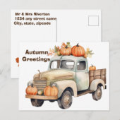 パーソナライズされた秋のグリーティングカード, ビンテージトラック シーズンポストカード (正面/裏面)