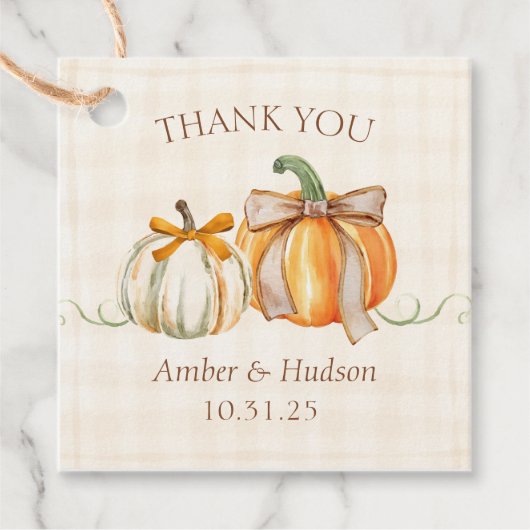 パーソナライズされた秋の結婚式素朴秋サンキュー フェイバータグ (正面)