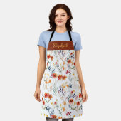 パーソナライズされた秋ウォーターカラーガーデンオールオーバープリント エプロン (着用した状態)