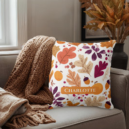 パーソナライズされた秋ピロー – 紅葉&どんぐり クッション