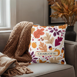 パーソナライズされた秋ピロー – 紅葉&どんぐり クッション