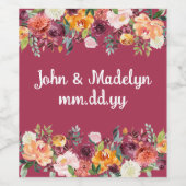 パーソナライズされた秋ボホ結婚の水色フローラ ワインラベル (シングルラベル)