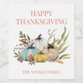 パーソナライズされた秋素朴パンプキンス感謝祭 ワインラベル (シングルラベル)