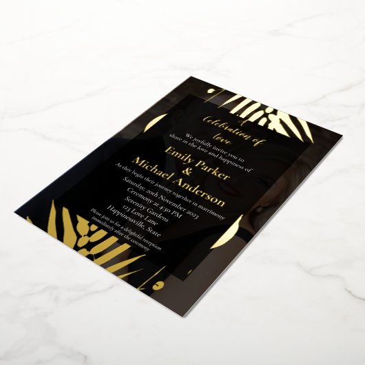 パーソナライズされた秋結婚葉カード 箔招待状 (回転した状態)