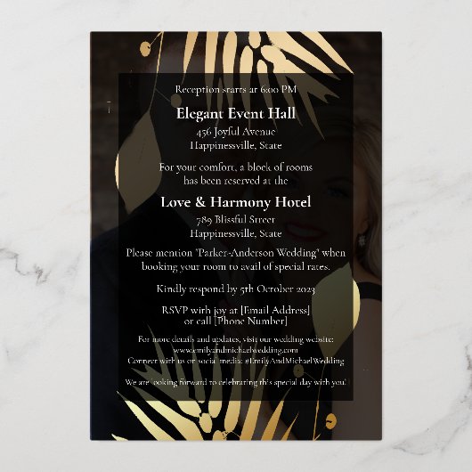 パーソナライズされた秋結婚葉カード 箔招待状 (裏面)