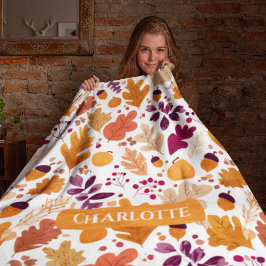 パーソナライズされた秋-紅葉名とコーン名 フリースブランケット
