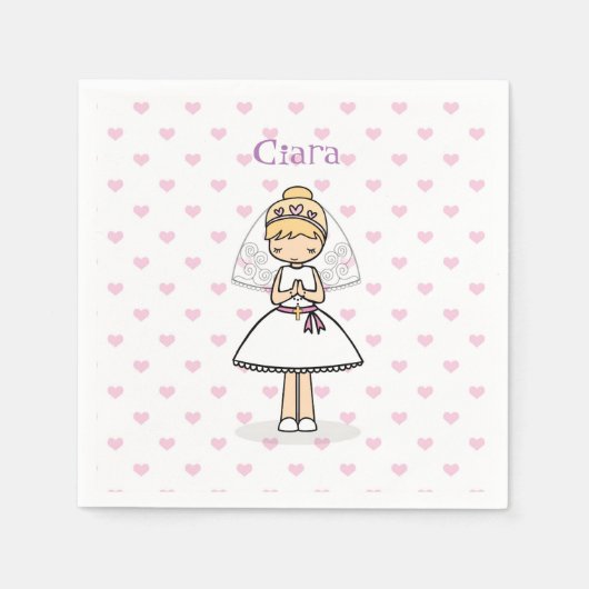 パーソナライズされた第一聖餐式の女の子 スタンダードカクテルナプキン (正面)