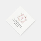 パーソナライズされた第1コミューニオンピンクのローズフローラ スタンダードカクテルナプキン (角)