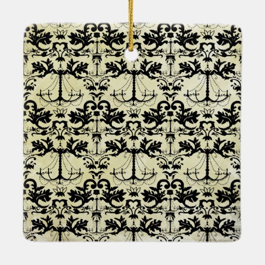 パーソナライズされた第1回クリスマスシャンデリアのダマスク写真 セラミックオーナメント (裏面)