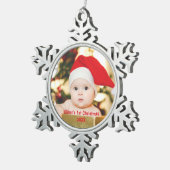 パーソナライズされた第1回クリスマスベビー写真 スノーフレークピューターオーナメント (右)